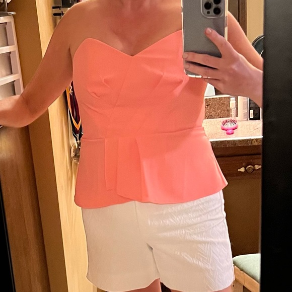 Peach colored peplum strapless top from WHBM - Picture 3 of 6